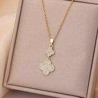 Casual Simple Style Rabbit Heart Shape Fish Tail Titanium Steel Plating Inlay Opal Pearl Zircon Pendant Necklace sku image 19