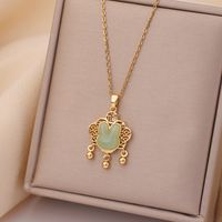 Casual Simple Style Rabbit Heart Shape Fish Tail Titanium Steel Plating Inlay Opal Pearl Zircon Pendant Necklace sku image 9