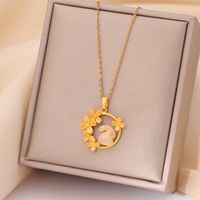 Casual Simple Style Rabbit Heart Shape Fish Tail Titanium Steel Plating Inlay Opal Pearl Zircon Pendant Necklace sku image 3
