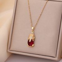 Casual Simple Style Rabbit Heart Shape Fish Tail Titanium Steel Plating Inlay Opal Pearl Zircon Pendant Necklace sku image 1