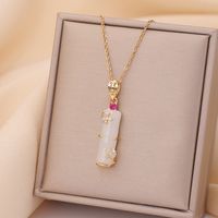 Casual Simple Style Rabbit Heart Shape Fish Tail Titanium Steel Plating Inlay Opal Pearl Zircon Pendant Necklace sku image 6