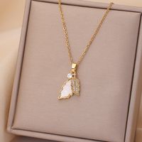 Casual Simple Style Rabbit Heart Shape Fish Tail Titanium Steel Plating Inlay Opal Pearl Zircon Pendant Necklace sku image 16