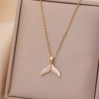 Casual Simple Style Rabbit Heart Shape Fish Tail Titanium Steel Plating Inlay Opal Pearl Zircon Pendant Necklace sku image 11