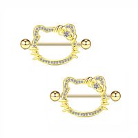 Cartoon Style Cute Vacation Cat Stainless Steel Plating Inlay Rhinestones Gold Plated Chest Ring main image 1