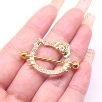 Cartoon Style Cute Vacation Cat Stainless Steel Plating Inlay Rhinestones Gold Plated Chest Ring main image 3
