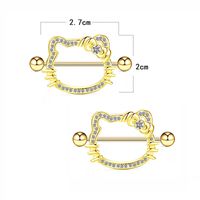 Cartoon Style Cute Vacation Cat Stainless Steel Plating Inlay Rhinestones Gold Plated Chest Ring main image 5