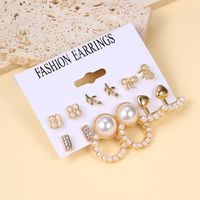 1 Set Casual Retro Heart Shape Bow Knot Inlay Alloy Artificial Pearls Earrings main image 8
