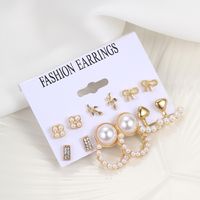 1 Set Casual Retro Heart Shape Bow Knot Inlay Alloy Artificial Pearls Earrings main image 6