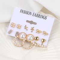 1 Set Casual Retro Heart Shape Bow Knot Inlay Alloy Artificial Pearls Earrings main image 5