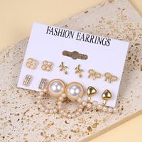 1 Set Casual Retro Heart Shape Bow Knot Inlay Alloy Artificial Pearls Earrings main image 3