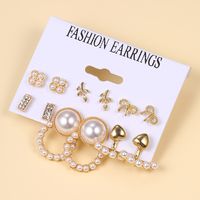 1 Set Casual Retro Heart Shape Bow Knot Inlay Alloy Artificial Pearls Earrings main image 7