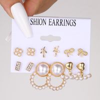 1 Set Casual Retro Heart Shape Bow Knot Inlay Alloy Artificial Pearls Earrings main image 4