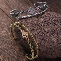 Lady Four Leaf Clover Copper Plating Inlay Zircon Cuff Bracelets main image 5
