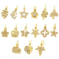 Simple Style Shiny Leaves Rose Flower Copper Plating Inlay Zircon 18k Gold Plated Charms main image 1