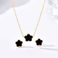 Lady Sweet Flower Stainless Steel Inlay Shell Earrings Necklace main image 5