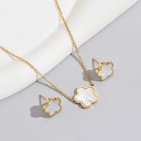 Lady Sweet Flower Stainless Steel Inlay Shell Earrings Necklace main image 1