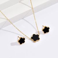 Lady Sweet Flower Stainless Steel Inlay Shell Earrings Necklace main image 3