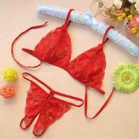 Solid Color Three-point Sexy Lace Hollow Out Low Waist Thong Sexy Lingerie main image 5