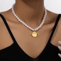 Elegant Planet Künstliche Perle Legierung Perlen Überzug Frau Halskette Mit Anhänger main image 2