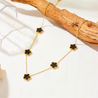 Wholesale Retro Simple Style Flower Titanium Steel Inlay Artificial Gemstones Bracelets Earrings Necklace sku image 10