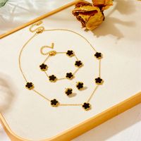 Wholesale Retro Simple Style Flower Titanium Steel Inlay Artificial Gemstones Bracelets Earrings Necklace sku image 14
