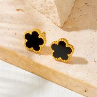 Wholesale Retro Simple Style Flower Titanium Steel Inlay Artificial Gemstones Bracelets Earrings Necklace sku image 4