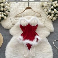 Women's Christmas Sexy Solid Color Sexy Lingerie Sets Party Jumpsuit Mid Waist Thong Sexy Lingerie main image 1