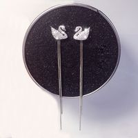 1 Pair Sweet Swan Plating Inlay Alloy Rhinestones Silver Plated Drop Earrings main image 4