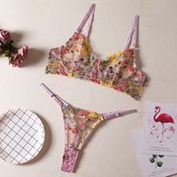 Women's Sexy Flower Sexy Lingerie Sets Party Embroidery Underwire Bra Low Waist Thong Sexy Lingerie main image 5