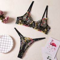 Women's Sexy Flower Sexy Lingerie Sets Party Embroidery Underwire Bra Low Waist Thong Sexy Lingerie main image 4