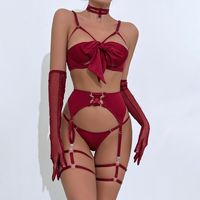 Women's Sexy Solid Color Sexy Lingerie Sets Party Big Bow Underwire Bra Medium High Waist Thong Sexy Lingerie main image 4