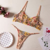 Women's Sexy Flower Sexy Lingerie Sets Party Embroidery Underwire Bra Low Waist Thong Sexy Lingerie main image 3