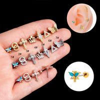 1 Piece Ear Cartilage Rings & Studs Simple Style Classic Style Crown Dragonfly Butterfly 316 Stainless Steel  Copper Plating Inlay Zircon main image 1