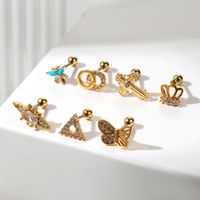 1 Piece Ear Cartilage Rings & Studs Simple Style Classic Style Crown Dragonfly Butterfly 316 Stainless Steel  Copper Plating Inlay Zircon main image 9