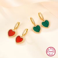 1 Pair Retro Lady Heart Shape Plating Inlay Sterling Silver Zircon 18k Gold Plated Drop Earrings main image 2