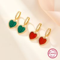 1 Pair Retro Lady Heart Shape Plating Inlay Sterling Silver Zircon 18k Gold Plated Drop Earrings main image 1