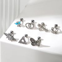 1 Piece Ear Cartilage Rings & Studs Simple Style Classic Style Crown Dragonfly Butterfly 316 Stainless Steel  Copper Plating Inlay Zircon main image 4