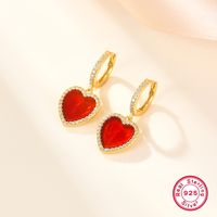 1 Pair Retro Lady Heart Shape Plating Inlay Sterling Silver Zircon 18k Gold Plated Drop Earrings main image 4