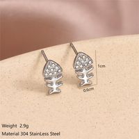 1 Pair Cute Sweet Rabbit Star Fish Bone Epoxy Inlay 304 Stainless Steel Artificial Pearls Zircon Ear Studs sku image 2