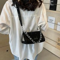 Women's Pu Leather Solid Color Streetwear Sewing Thread Chain Zipper Crossbody Bag sku image 1