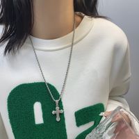 IG Style Shiny Cross Star Alloy Titanium Steel Plating Inlay Zircon Unisex Pendant Necklace sku image 2