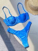 امرأة اللون الصامد 2 قطعة مجموعة البيكينيات ملابس السباحة main image 2