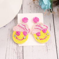 1 Pair Sweet Simple Style Artistic Smiley Face Beaded Inlay Cloth Seed Bead Zircon Drop Earrings main image 2