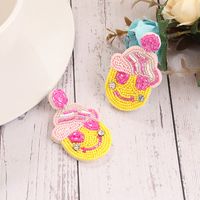 1 Pair Sweet Simple Style Artistic Smiley Face Beaded Inlay Cloth Seed Bead Zircon Drop Earrings main image 1