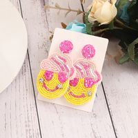 1 Pair Sweet Simple Style Artistic Smiley Face Beaded Inlay Cloth Seed Bead Zircon Drop Earrings main image 4