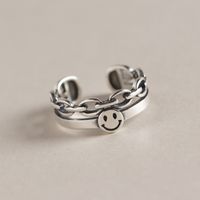 South Korea Dongdaemun Retro Smiley Face Double Ring S925 Sterling Silver Personalized Index Finger Ring main image 1