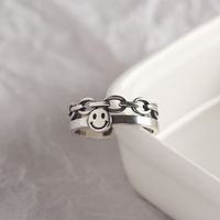 South Korea Dongdaemun Retro Smiley Face Double Ring S925 Sterling Silver Personalized Index Finger Ring main image 5