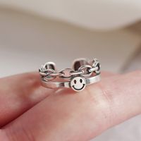 South Korea Dongdaemun Retro Smiley Face Double Ring S925 Sterling Silver Personalized Index Finger Ring main image 3