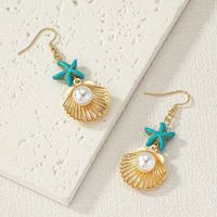 1 Pair Simple Style Classic Style Starfish Inlay Copper Pearl Drop Earrings main image 4