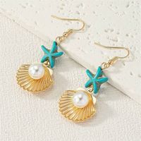1 Pair Simple Style Classic Style Starfish Inlay Copper Pearl Drop Earrings main image 1